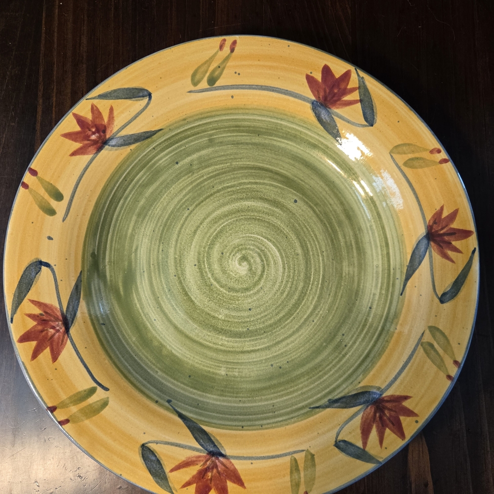 Pier 1 Green and Yellow Floral Dinner Plate